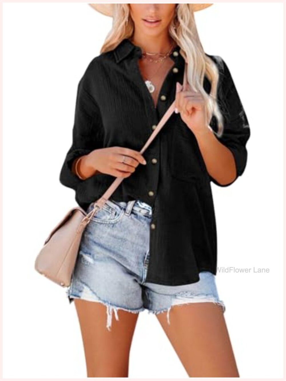 Womens 100% Cotton Gauze Button Down Shirt Long Sleeve Collared Tunic Blouse